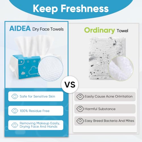 Image of AlDEA Face Towels Disposable-600Ct, Face Towelettes for Sensitive Skin | Clean Facial Wipes for Makeup Removing, Facial Cleansing, Travel, Dry Wipes Face Cloths