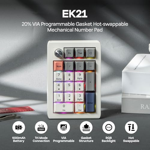 Image of EPOMAKER EK21 VIA Gasket Number Pad w / 1000mAh Battery, BT 5.0 /2.4GHz /Wired | Hot-Swap Numpad with Aluminum Alloy knob, Programmable for Win /Mac /Gaming (Retro White, Zebra Switch)