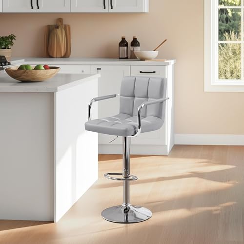 Image of Yaheetech Bar Stools Set of 3 with Backs, Height Adjustable, Light Gray