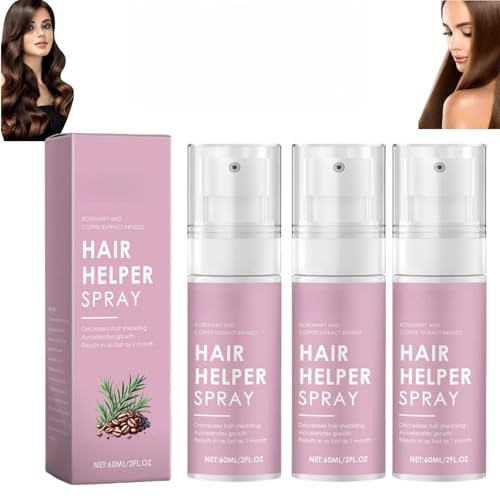 Spray para el crecimiento del cabello, suero para el crecimiento del cabello con cafeína, biotina y aceite de ricino, cabello más abundante, reparación natural del cabello debilitado (3 pcs)