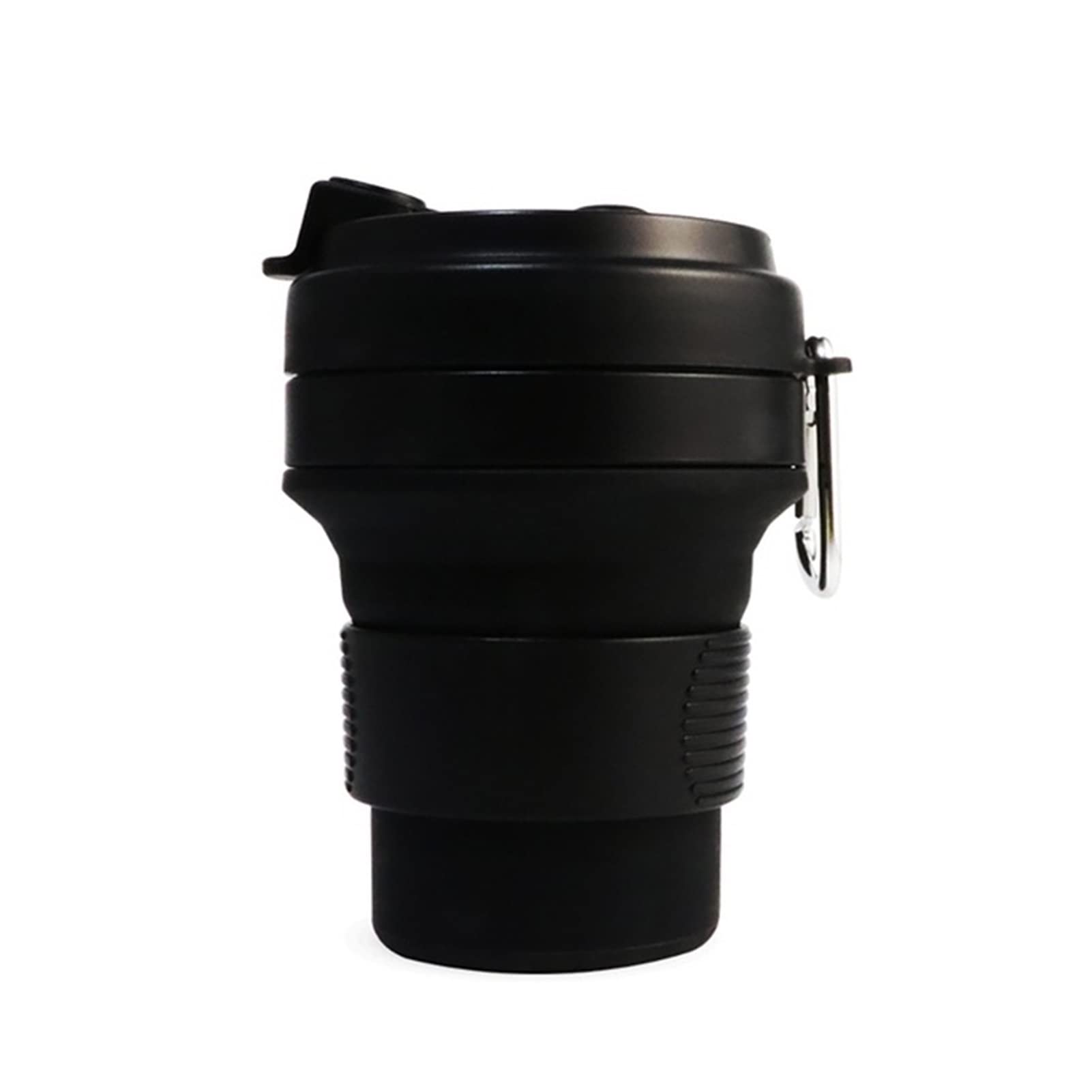 Tasse Faltender Silikon-Tasse CollAppibl Kaffeetasse Tragbare Reiseschale Faltbare Becher Leck-Proof-Wasserflasche Trinkbewunder-Becher im Freien Tasse groß (Color : Black, Size : 350ml with straw)