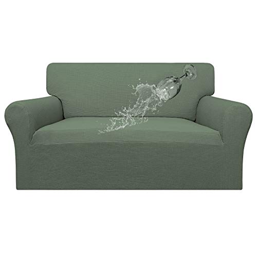 Image of Easy-Going 100% Waterproof Oversized Loveseat Cover, Couch Cover for Sofa | Dual Waterproof Sofa Cover, Stretch Jacquard Sofa Slipcover, Leakproof Furniture Protector for Kids Pets Dog, Grayish Green