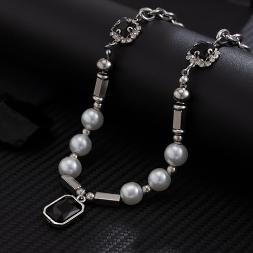 Collier hommes imitation perle ras du cou punk carré TABOJS - 3
