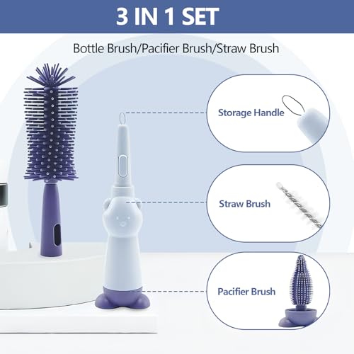 Fudgerzn 3-in-1 Silikon Flaschenbürste Set | Mit Sauger- & Trinkbecher-Reiniger