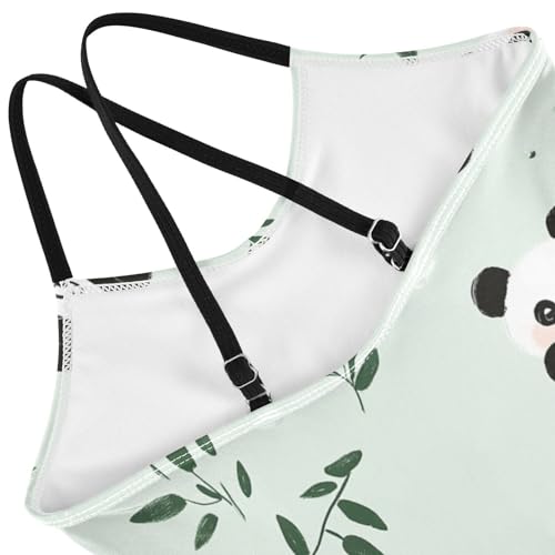 Pigsaly Girls One Piece Swimsuits Cute Panda Green Kids Cross Back Swimwear Toddler Beach Sport Bathing Suit 3T4