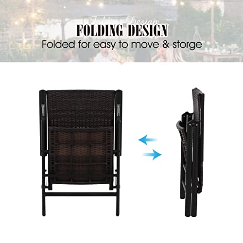 Phi Villa Patio Wicker Dining Chairs Set Of 2, Adjustable Folding Patio Chairs Outdoor Rattan Wicker Chairs For Deck, Porch, Poolside, Yard #TOP3