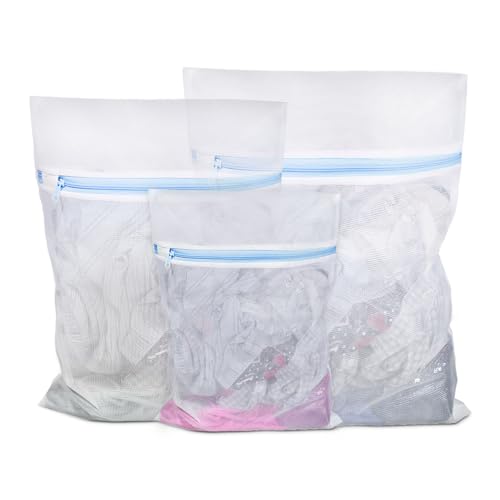 Flatro Mesh Laundry Bags for Washing Machine 3 Pcs (S | M | L) | Reusable 100% Polyester Zipped Washing Bags for Laundry Net Bag for Delicates Like Clothes, Socks, Bras, Lingerie, Underwear, & More
