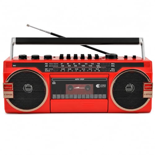 Facile da controllare: il lettore di cassette è dotato di manopole per la regolazione della radio e del volume. Il lettore di cassette può cambiare funzioni tra riproduzione, stop, pausa, riavvolgimento, avanzamento rapido, registrazione ed espulsione.