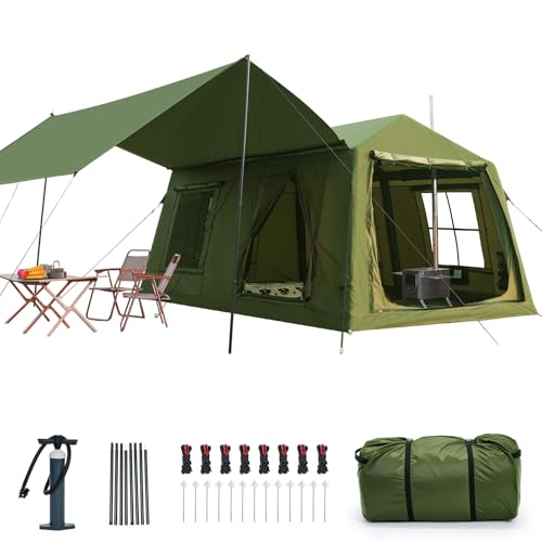 Image of Inflatable Tents for Camping, Blow Up Tent with Hand Pump, Easy Setup Inflatable Hot Tent with Stove Jack, Waterproof Oxford Air Glamping Tents for Camping Adult 4 /6 /8 /10 /12 Person Upgrade Version