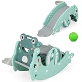 Costzon 4 in 1 Toddler Slide Rocking Toy, Slide for Kids with Basketball Hoop, Rocking Horse, Climber Playground for Both Indoors Outdoor Use (Green Frog)