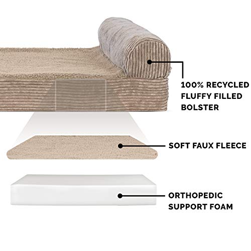 Furhaven Orthopedic Dog Bed For Large Dogs W/ Removable Bolster & Washable Cover, For Dogs Up To 125 Lbs - Fleece & Corduroy Bolster Chaise - Sandstone, Jumbo Plus/Xxl #TOP14