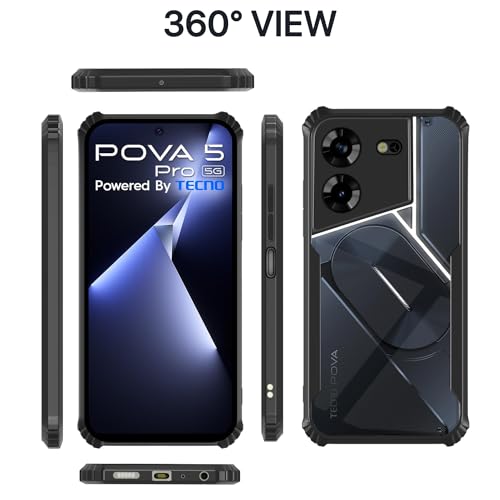 Image of Pikkme Tecno Pova 5 / Tecno Pova 5 Pro 5G Back Cover | Crystal Clear Transparent Back | Ultra Hyrbid | Full Camera Protection | Raised Edge | Bumper Back Case (Black)