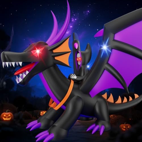 Skirfy 7FT Halloween Inflatable Decorations, Outdoor Scary Blow Up Inflatable Dragon, Led Lights Halloween Fun Holiday Party Yard Garden Lawn Decor