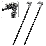 Pemalin 2pcs Dragon Staff Walking Stick Cane - Queen King Scepter for Themed Party, Halloween Dress-up Parties, Role Play Costume Prop Accessories (Black Silver)