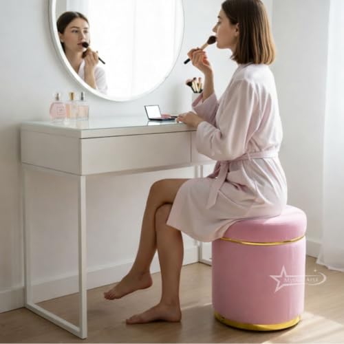 Image of Ottoman Stool for the Living Room Ottoman Pouffes for Sitting, Puffy Stool for Living Room Dressing Table Stool Pink