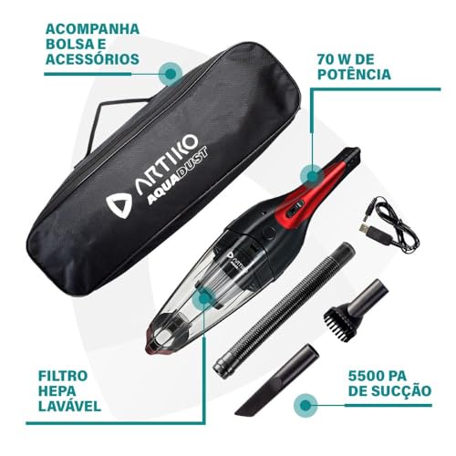 Aspirador De Pó Água e Objetos Sem Fio Portátil Artiko Aquadust Turbo Potente Bivolt Lithium 7.6V