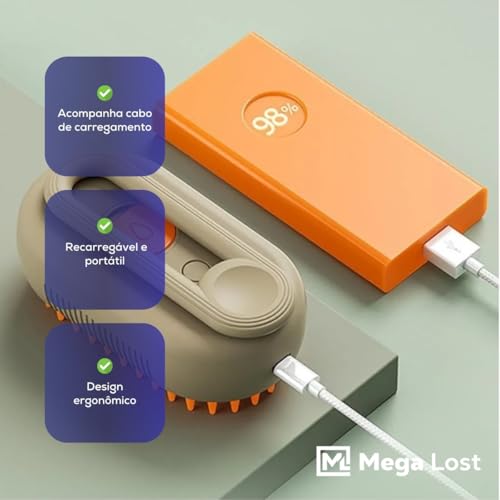 Escova Pet Vaporizada Para Remoção De Pelos Gatos Cães Recarregável Elétrica Pente Com Vapor (Café)