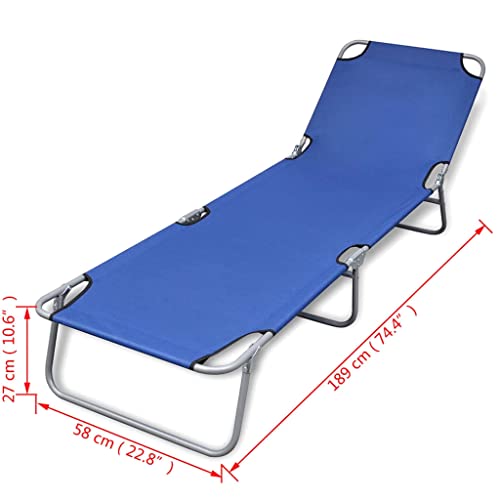 Chaise longue pliante acier bleu stable et compacte avec dossier réglable ergonomique - 3