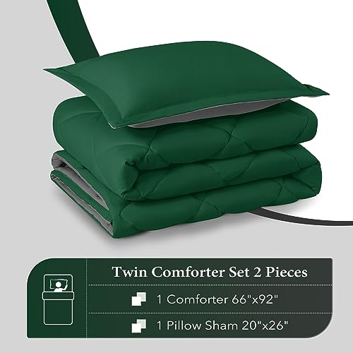 Image of downluxe Twin Comforter Set - Dark Green and Grey Twin Comforter, Soft Bedding Sets for All Seasons -2 Pieces - 1 Comforter (66 inchx92 inch) and 1 Pillow Sham(20 inchx26 inch)