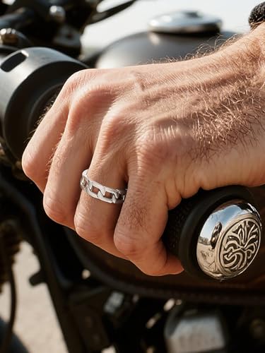 U7 Stainless Steel Mens Rings,7mm Gold/Black/Silver Chain Rings Fidget Spinner Ring Anxiety Ring for Men Women,Size 6-142