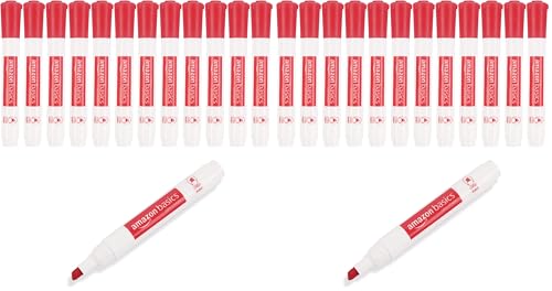 Image of Amazon Basics Dry Erase Whiteboard Markers, Chisel Tip, Low-Odor, Red, 24-Pack, For Writing on Whiteboards
