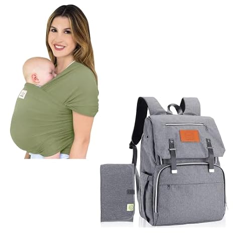 KeaBabies Baby Wrap Carrier and Diaper Bag Backpack - All in 1 Original Breathable Baby Wrap, Lightweight, Hands Free Carrier - Waterproof Multi Function Travel Bag