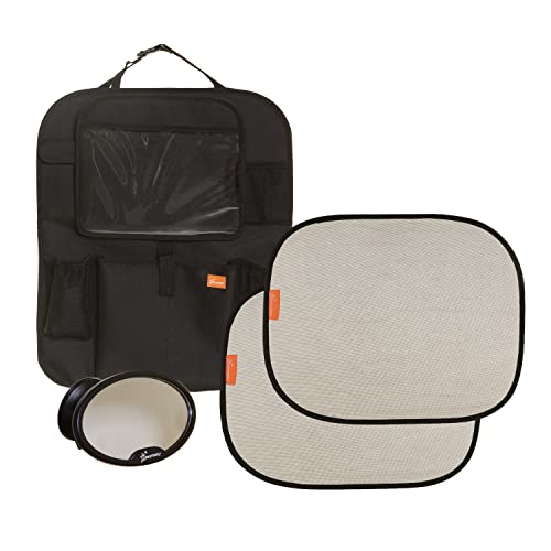 Dreambaby Travel Car Kit for Toddler/Child - 4 Piece Kit: Back-Seat Car Organiser, 2X Insta-Cling Car Sunshades, Ezy-View Mirror