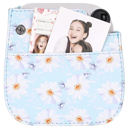 Sacoche Instax Mini 12 fleurs bleu clair, le cadeau parfait avec sangle - 4