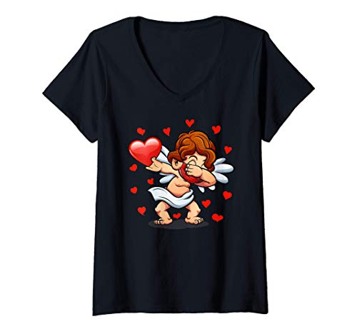 Mujer Dabbing Cupid Wears Face Mask Heart Disfraz de San Valentín Camiseta...