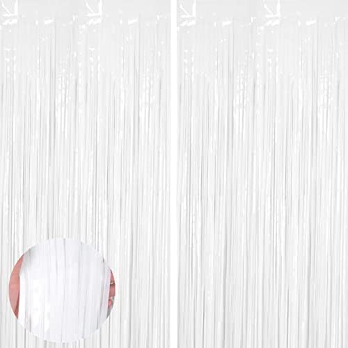 2pcs 3.2ft x 6.5ft Foil Curtain Decorations,Silver Tinsel Foil Fringe Curtains Streamers Backdrop for Birthday Graduation Wedding Engagement Bridal Shower Bachelorette Holiday Gold Party Decorations