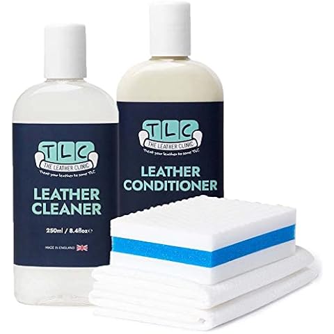 The Leather Clinic Leather Cleaner & Conditioner Kit 250ml | Complete Rejuvenation Kit for Furniture, Sofas, Car Seats & More | Magic Eraser Sponge & Cloth Applicators Included Cover