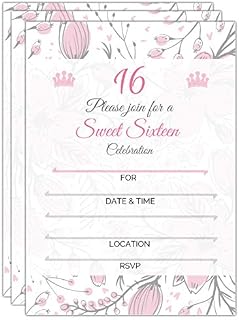 Sweet 16 (Sixteen) Party Invitations with envelopes | Blank Fill-in Invites | 5