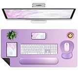 4イン1 大型ゲーミングマウスパッド キーボードリストレストパッド&手首サポートマウスパッドセット 拡張デスクパッド 防水デスクマット ホームオフィス装飾 勉強ゲーム用 35.4×15.7インチ I パープルピンクラベンダー