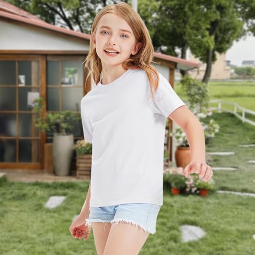 HOTIAN Girls T Shirts 100% Cotton Short Sleeve Tops Kids Summer Casual Crewneck Basic Tees 3-15 Years3
