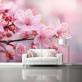 Carta da Parati Panoramica Fiori di Ciliegio Fotomurali 250x175 cm Effetto 3D Murale Fiori Rosa Primaverili Non Tessuto Fotomurale Moderne Camera da Letto Soggiorno Decorazione Parete Poster m1099