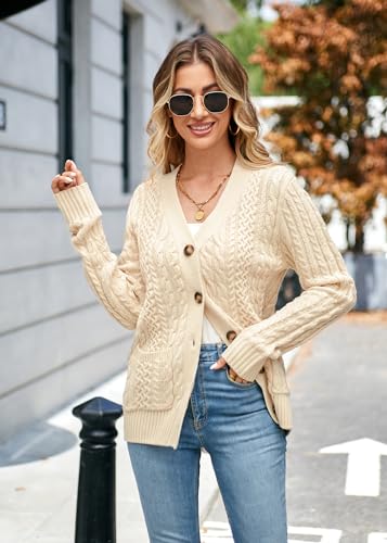 Image of Womens Cardigan Sweaters Cable Knit Sweater 2026 Fall Winter Chunky Open Front Button Down Coats with Pockets