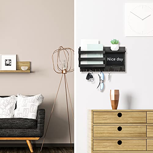 Hronrad Key Holder For Wall Decorative, Farmhouse Wall Mounted Mail Sorter With Floating Shelf, Wooden Hanging Key Organizer Storage, 5 Double Hooks And Chalkboard For Entryway (Black) #TOP3