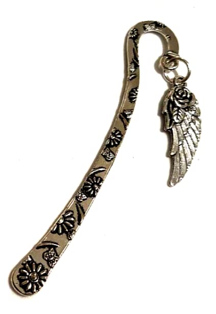 Silver Plated Angel Wing & Roses Bookmark in a Velvet Gift Bag, Guardian Angel Wing Bookmark, Fairy Wing Bookmark, Boho Hippy Bookmark