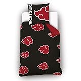 SAHINLER - Funda nórdica Naruto Akatsuki para 2 personas y 2 fundas de almohada de 63 x 63 cm, 100% algodón, color negro (140 x 200 cm)