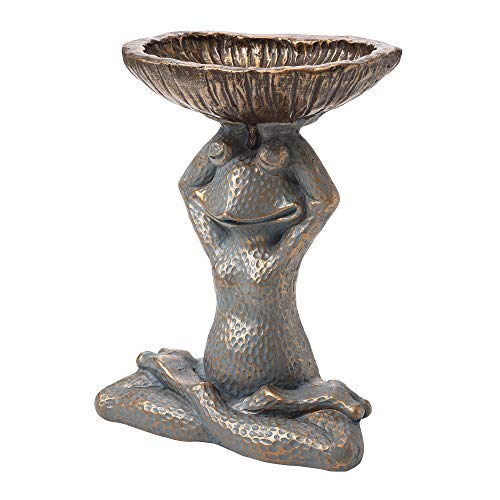 Glitzhome Jk85279 Yoga Frog Garden Statue With Birdbath, Bronze #TOP1