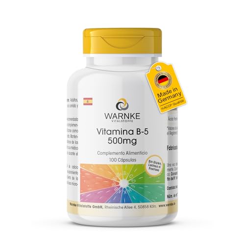 Vitamina B5 500 mg - 100 Cápsulas Ácido pantoténico, dosis alta, vegano | Warnke Vitalstoffe - Calidad de farmacia alemana Vitamina B5 500 mg - 100 Cápsulas Ácido pantoténico, dosis alta, vegano | Warnke Vitalstoffe - Calidad de farmacia alemana