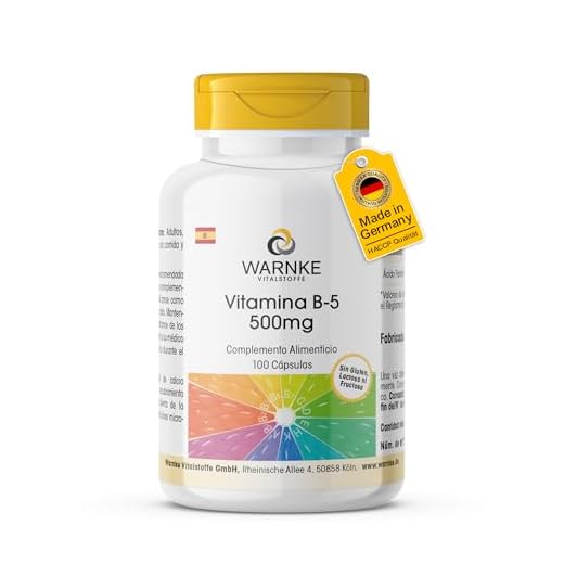 Vitamina B5 500 mg - 100 Cápsulas Ácido pantoténico, dosis alta, vegano | Warnke Vitalstoffe - Calidad de farmacia alemana
