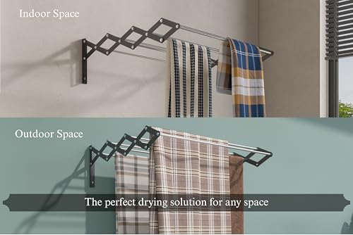 Image of UNOBRIGHT Foldable Wall Mounted Clothes Drying Stand | Heavy Duty Rust Free Stainless Steel Multi Rod Laundry Rack | 3 Feet, 7 Rods | Space Saving for Balcony, Bathroom & Laundry Room