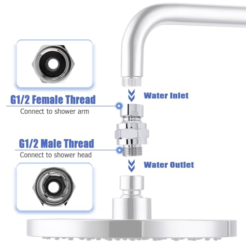 Mesee G1/2 Universal Shower Connector Ball Joint Shower Head Swivel Ball Adapter Rotatable Shower Arm Connector Showering Connecting Extension Component Fits Fixed, Hand Held & Rain Shower Heads