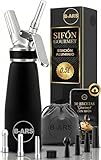 B-ARS Sifón De Cocina Profesional Aluminio 500ML Negro con Boquillas Plásticas Y Acero INOX Cepillo Limpieza Bolsa Accesorios Ideal para Espumas Dulces Y Saladas Nata Mousse Fácil De Usar