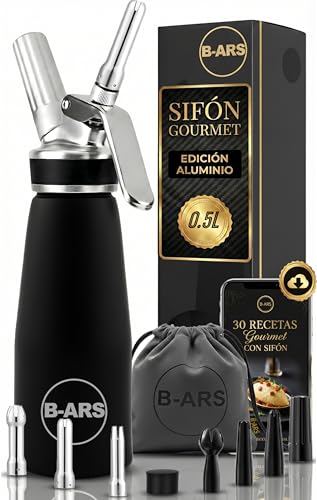 B-ARS Sifón De Cocina Profesional Aluminio 500ML Negro con Boquillas Plásticas Y Acero INOX Cepillo Limpieza Bolsa Accesorios Ideal para Espumas Dulces Y Saladas Nata Mousse Fácil De Usar B-ARS Sifón De Cocina Profesional Aluminio 500ML Negro con Boquillas Plásticas Y Acero INOX Cepillo Limpieza Bolsa Accesorios Ideal para Espumas Dulces Y Saladas Nata Mousse Fácil De Usar