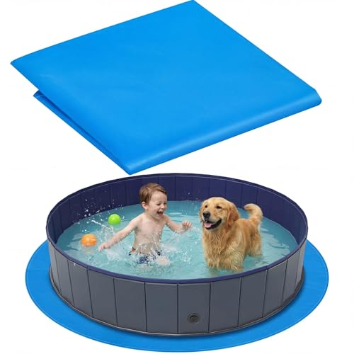Nuanchu 67 Inch Foldable Dog Pet Bath Pool Pad for Above Ground Pool, 5.5 ft Round Liner Thickened Mat Tarp for Protecting Dog Bath Tub and Bottom and Cover to Prevent Punctures