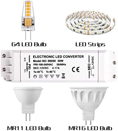 LED Transformer 50W 4.2A Wenscha LED Bulb Driver Power Supply Converter 230V to DC 12V Suitable for G4 MR11 MR16 GU5.3 LED Lamp and Light Strip