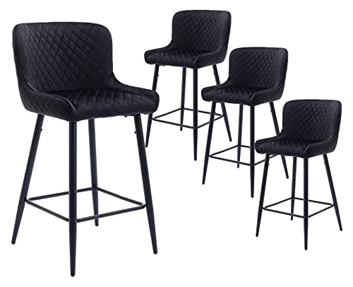 Kmax Counter Height Bar Stools Set Of 4, Velvet 26" Bar Stool With Modern Metal Black Legs And Footrest For Kitchen Island Home Indoor, Black #TOP2