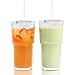 Produktbild AUTOWNLUX 2 Stück 600ml Gerippte Glasbecher mit Deckel und Strohhalm, Smoothie Becher aus Glas, Trinkglas Luftdichtes und Wasserdichtes Design, Ideal als Kaffee, Saft, Tee